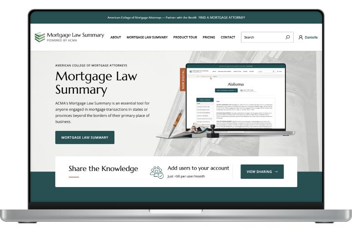 screenshot of ACMA's digital Mortgage Law Summary embedded in a laptop