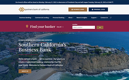 Partners Bank of California Homepage Screenshot