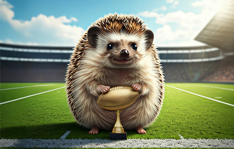 Hedgehog holding a football trophy