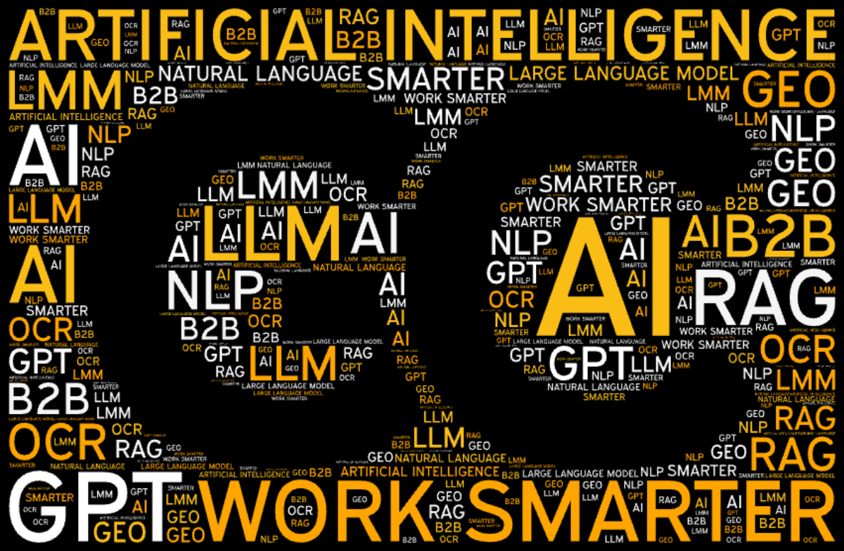 Collage of AI related acronyms arranged around the GoldenComm logo